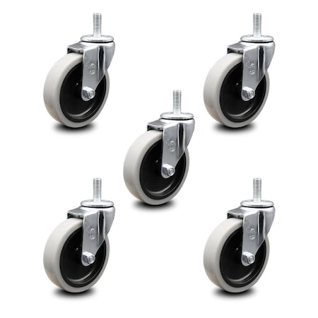 Service Caster 4 Inch Thermoplastic Rubber Wheel 1/2 Inch Threaded Stem Caster SCC, 5PK SCC-TS05S410-TPRS-121315-5